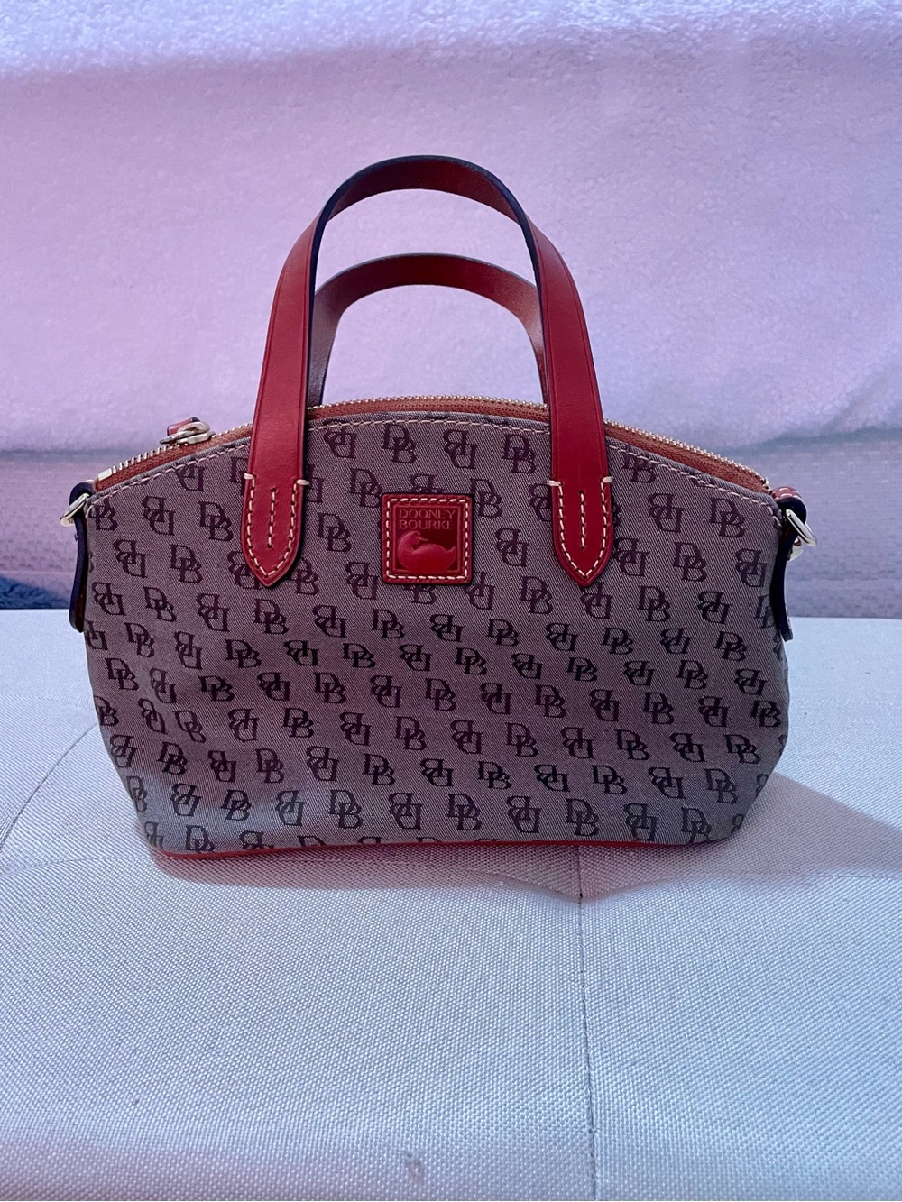 Dooney & Bourke Brown Signature Mini Satchel with Red Trim